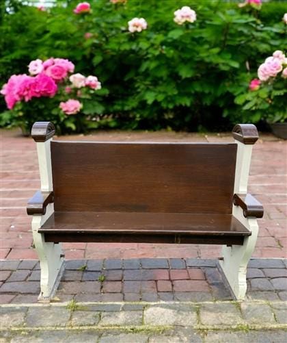 Home & Living > Furniture > Entryway & Mudroom Furniture - Vintage Wooden Church Pew, 3' 9" Porch Bench, Entry Foyer, Dini...