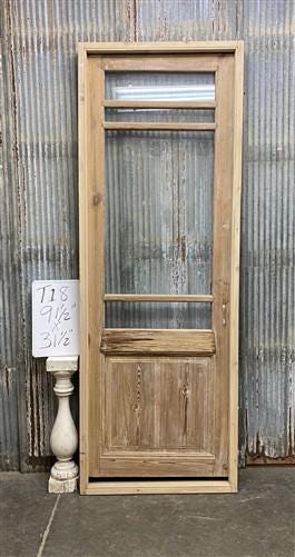 Antique French Single Door(31 x91.5) Glass Pane Door with Jamb, Encased Door T18