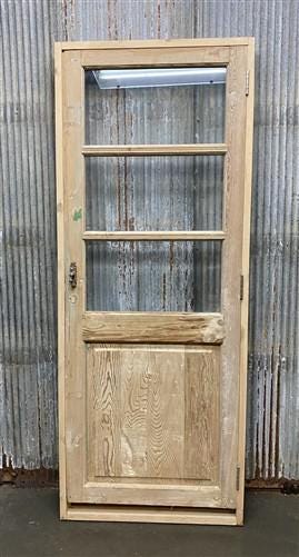 Antique French Single Door (31.5x81) Glass Pane Door with Jamb, Encased Door T20