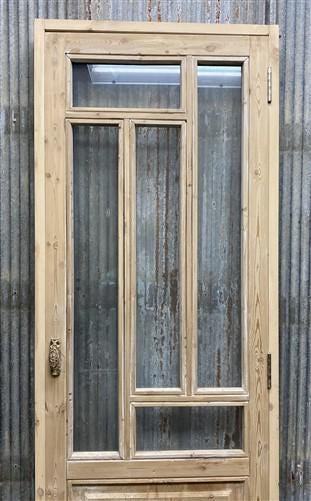 Antique French Single Door (27.5x82) Glass Pane Door with Jamb, Encased Door T13