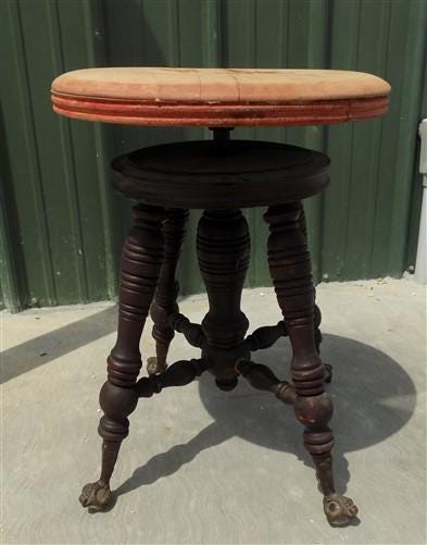 Home & Living > Furniture > Living Room Furniture - Swivel Wood Piano Organ Stool, Glass Claw Feet, Vintage Organ Bar Benc...