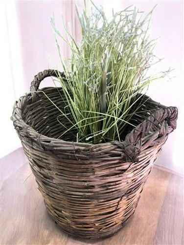 Home & Living > Home Decor > Decorative Storage > Decorative Baskets - Round Wicker Basket, Vintage German Woven Rattan Ba...