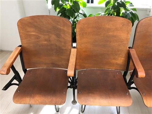Home & Living > Furniture - 4 Vintage Wood Folding Theater Seats, Auditorium Seats, Entryway Bench, E11 by The Old Grainery