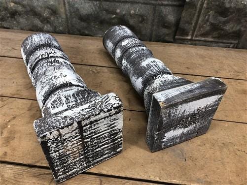 Home & Living > Home Decor > Home Accents - Pair Gray Wooden Pillar 14" Candlestick Holders, Decor, Table Centerpiece, B b...