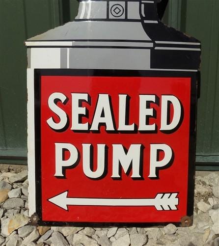 Shell Sealed Pump Sign, Shell Porcelain Metal Advertising, Gas Station Oil E