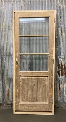 Antique French Single Door (32.5x83) Glass Pane Door with Jamb, Encased Door T40