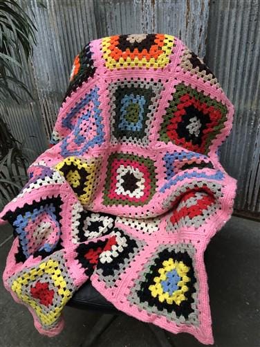 Home & Living > Bedding > Blankets & Throws > Afghans - Crocheted Afghan Blanket, Vintage Handmade Knit Throw, Couch Lap B...