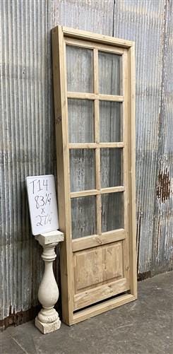 Antique French Single Door (27.5x83) Glass Pane Door with Jamb, Encased Door T14