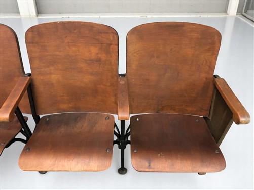 Home & Living > Furniture - 4 Vintage Wood Folding Theater Seats, Auditorium Seats, Entryway Bench, E8 by The Old Grainery