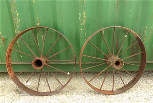 2 Cast Iron Implement Wheels, Wagon Wheel, Tractor Steel Rims, Industrial Age F
