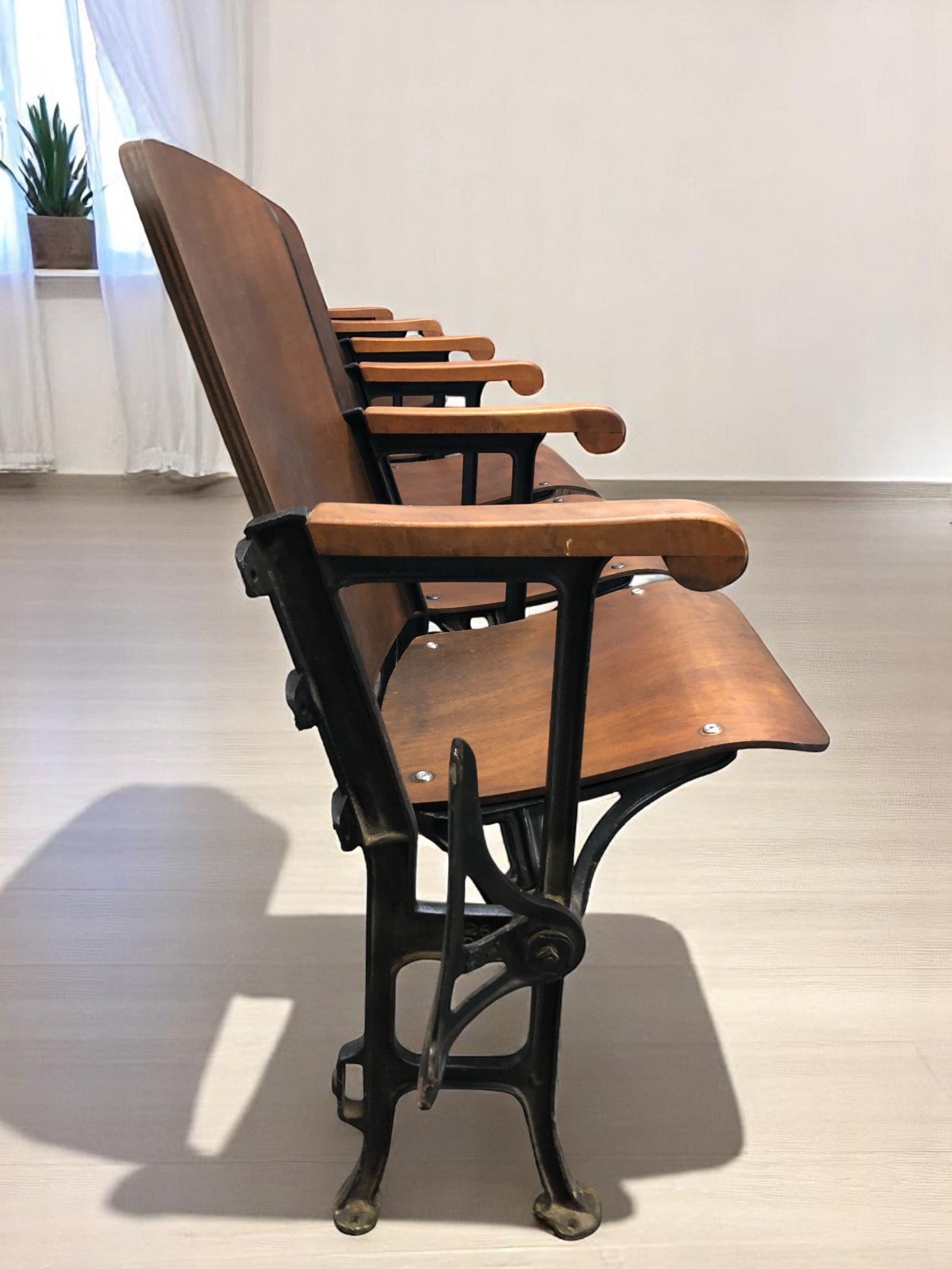 Home & Living > Furniture - 5 Vintage Wood Folding Theater Seats, Auditorium Seats, Entryway Bench, E16 by The Old Grainery