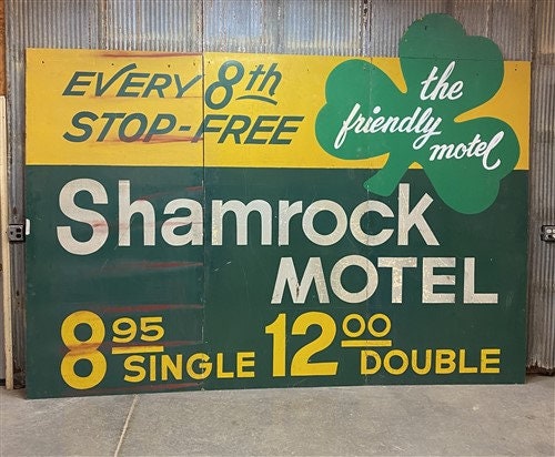 Home & Living > Home Decor > Wall Decor > Wall Hangings > Signs - Vintage Shamrock Motel Sign, Triptych Wooden Sign, Adver...