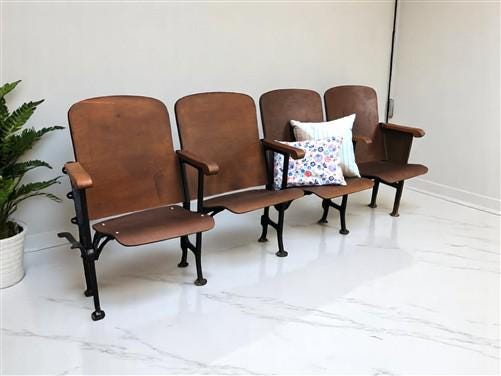 Home & Living > Furniture - 4 Vintage Wood Folding Theater Seats, Auditorium Seats, Entryway Bench, E8 by The Old Grainery