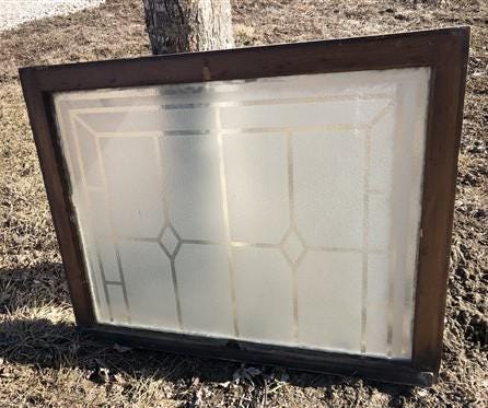 Home & Living > Home Improvement > Windows - Etched Frosted Clear Glass Vintage Church Window, Architectural Art Glass, J...