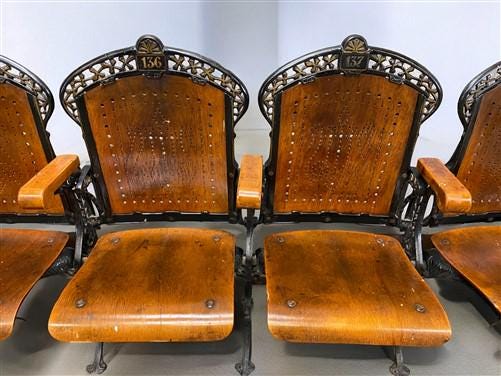 5 Wood Iron Folding Theater Seats, Auditorium Seats, Entryway Bench, D21