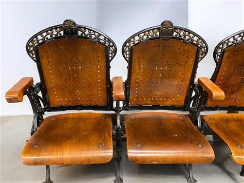 5 Wood Iron Folding Theater Seats, Auditorium Seats, Entryway Bench, D21