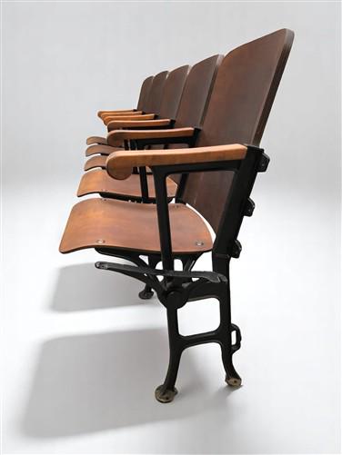Home & Living > Furniture - 5 Vintage Wood Folding Theater Seats, Auditorium Seats, Entryway Bench, E14 by The Old Grainery