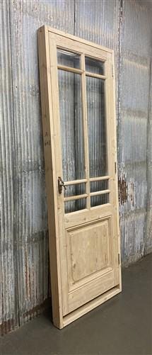 Antique French Single Door (29.5x88) Glass Pane Door with Jamb, Encased Door T24