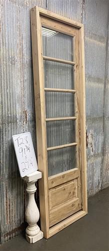 Antique French Single Door (27x91.5) Glass Pane Door with Jamb, Encased Door T28