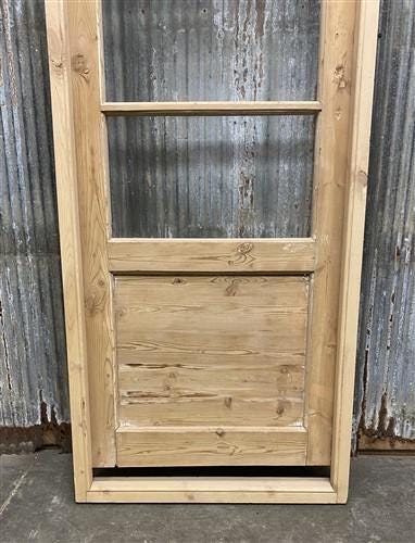 Antique French Single Door (28.25x82) Glass Pane Door with Jamb, Encased Door T3