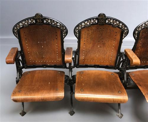 4 Wood Iron Folding Theater Seats, Auditorium Seats, Entryway Bench, D15