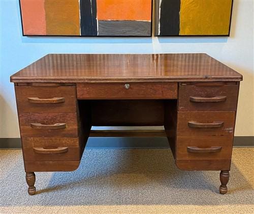 Home & Living > Furniture > Office Furniture > Desks - 50" Walnut Desk, Vintage Wood Farmhouse Table, Home Office Desk, Co...