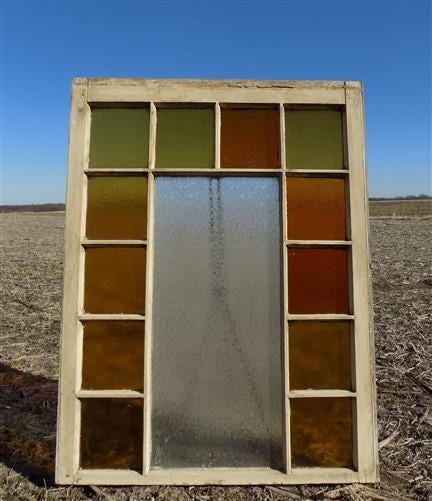 Antique Stained Glass, Rectangular Church Window, Architectural Art Glass, A2