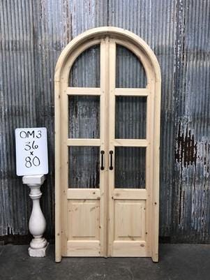Arched French Double Door (36x80) 3 Pane Glass Door European Styled w Jamb OM3