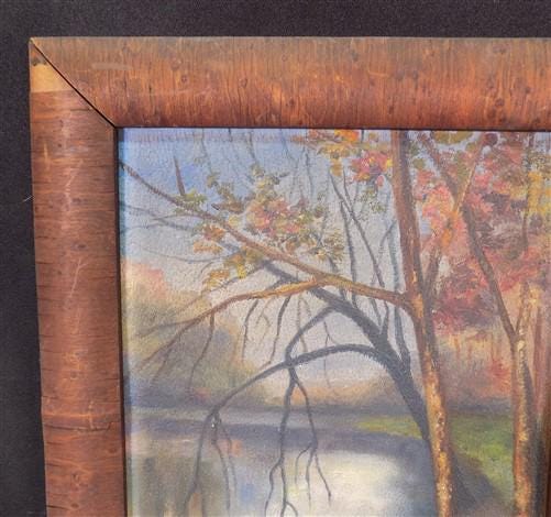 Wall Art - 1920s Hawksworth Midwest Landscape Painting, Original Art Rowboat Water, L by The Old Grainery
