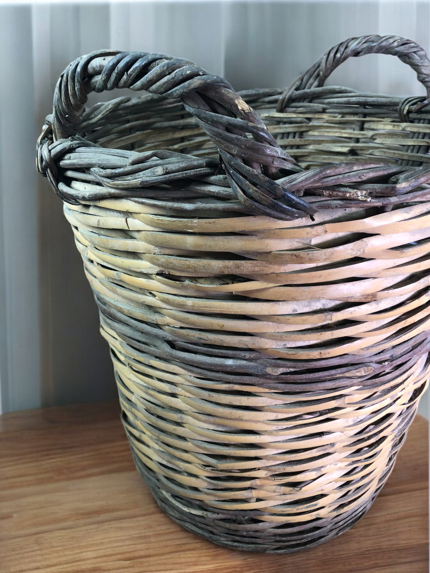 Home & Living > Storage & Organization > Baskets - Round Wicker Basket, Vintage German Woven Rattan Basket, Storage Organi...