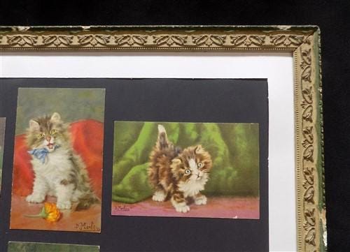 Vintage Wooden Framed Cat Art, Rectangular Photo Picture Mirror