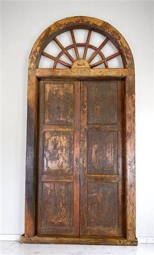 Antique Arched French Double Doors (61.5x130) European Door Jamb, with Jamb, S38