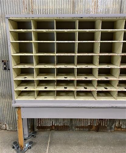 Hardware Store Cabinet, Railroad Post Office Mail Sorter, Bolt Bin, Cubbyhole, B