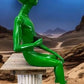 Art & Collectibles > Sculpture > Figurines - Sitting Green Alien Statue, Little Green Place Man, UFO Extra Terrestrial, A...