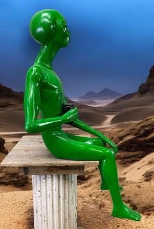 Art & Collectibles > Sculpture > Figurines - Sitting Green Alien Statue, Little Green Place Man, UFO Extra Terrestrial, A...
