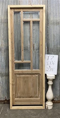 Antique French Single Door (27.25x82) Glass Pane Door with Jamb, Encased Door T7