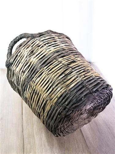 Home & Living > Home Decor > Decorative Storage > Decorative Baskets - Round Wicker Basket, Vintage German Woven Rattan Ba...