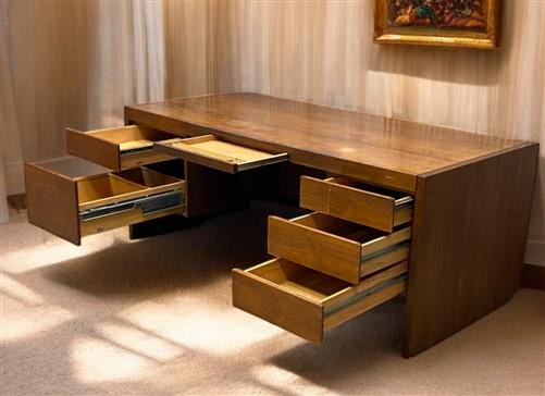 Home & Living > Furniture > Office Furniture > Desks - Veripanel Wood Desk, Executive Desk, Vintage Oversize Desk, Double...
