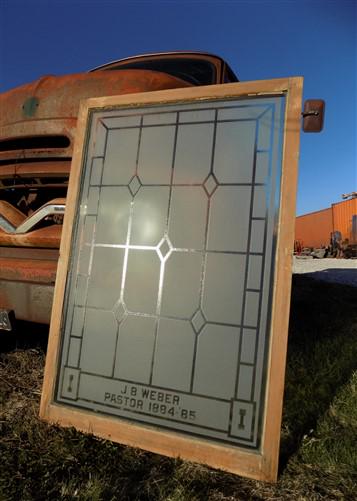 Etched Frosted Clear Glass Vintage Church Window, Architectural Art Glass, A