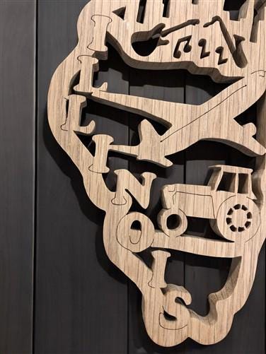Home & Living > Home Decor > Wall Decor > Wall Hangings - Illinois Carved Wood Wall Decor, Chicago Music Plane Farm Tracto...