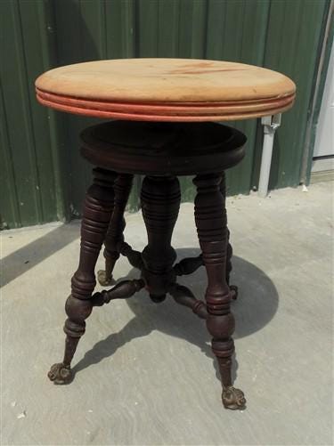 Home & Living > Furniture > Living Room Furniture - Swivel Wood Piano Organ Stool, Glass Claw Feet, Vintage Organ Bar Benc...