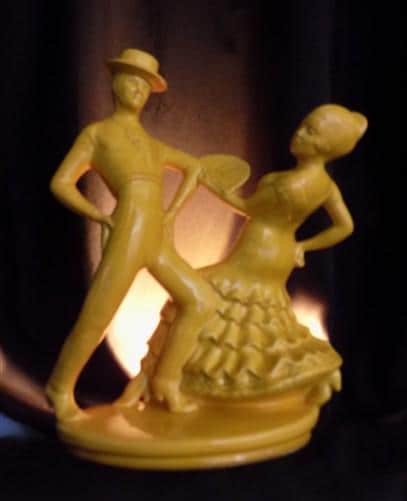 Yellow MCM Spanish Flamenco Dancers TV Lamp, Gold Midcentury Television Light