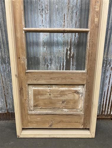 Antique French Single Door (27.5x81) Glass Pane Door with Jamb, Encased Door T31