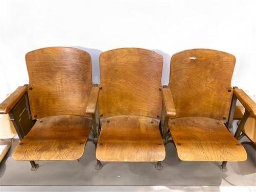 6 Vintage Wood Folding Theater Seats, Auditorium Seats, Entryway Bench, E3