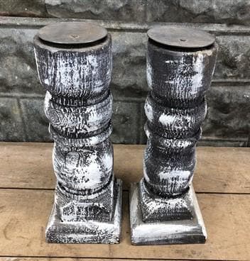 Home & Living > Home Decor > Home Accents - Pair Gray Wooden Pillar 14" Candlestick Holders, Decor, Table Centerpiece, B b...