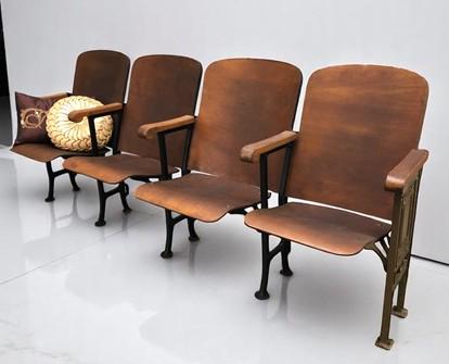 Home & Living > Furniture - 4 Vintage Wood Folding Theater Seats, Auditorium Seats, Entryway Bench, E9 by The Old Grainery