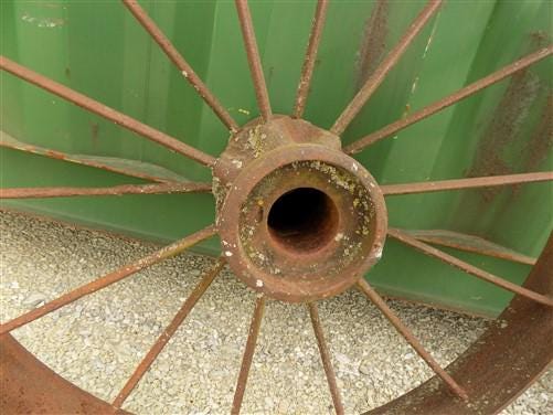 2 Cast Iron Implement Wheels, Wagon Wheel, Tractor Steel Rims, Industrial Age F
