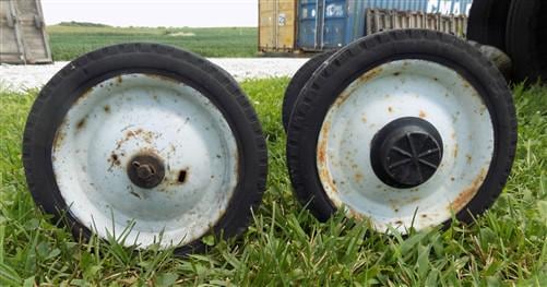4 Vintage Metal Baby Buggy Wheels Pedal Car Garden Cart Pumpkin Wagon A47
