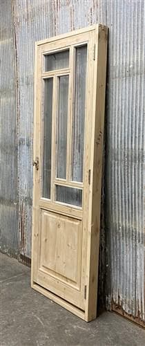 Antique French Single Door (27.5x82) Glass Pane Door with Jamb, Encased Door T13
