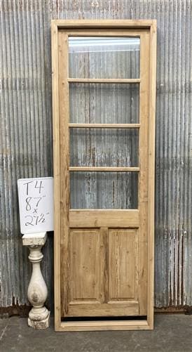 Antique French Single Door (27.5x87) Glass Pane Door with Jamb, Encased Door T4